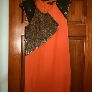 French Connection Orange and Black Sequin Mini Dress